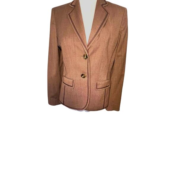 Anne Klein size 8P Wool Blend Micro Chevron Pocket 2 Button Lined Padded Blazer - Picture 1 of 12